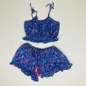 Shade Amour purple pink & blue camisole & shorts boho pajama set. One size.